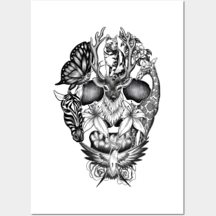 Animals and Flowers Wildlife Skull Posters and Art